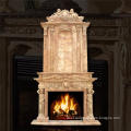 Antique glamorous two-tiered beige marble fireplace